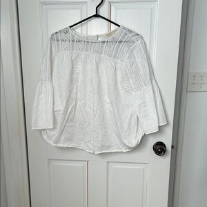 MICHAEL Michael Kors White Lace Yoke Peasant Top